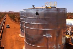 Hot dip galvanised water tanks on mine site