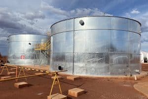 Two completed hot dip galvanised tanks