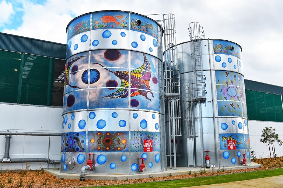 Aboriginal art on water storage tanks