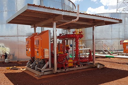 Skid-mounted mining fire pump on mine site